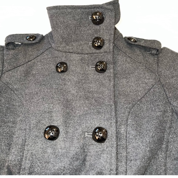 Hydraulic M grey faux wool double breasted lined banded waist & wrists pea coat - Picture 5 of 16